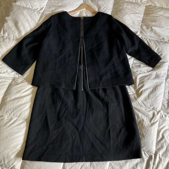 NWT Lafayette 148 NY 14W 100% Wool A-Line Sheath Midi 3/4 Sleeve Dress Black - Picture 5 of 16